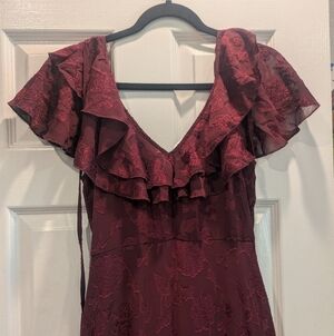 Francescas Burgundy Ruffled Dress